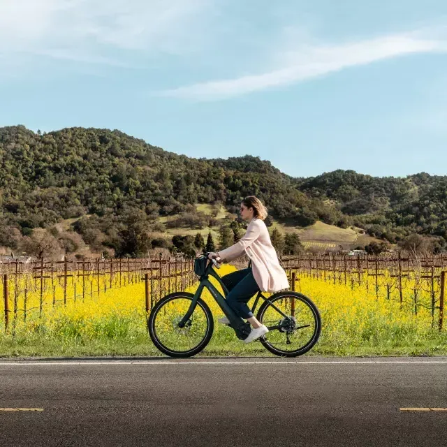 woman riding bike in Napa